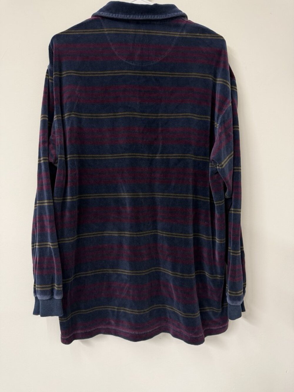 Vtg Velour Polo Shirt Men’s Large Trader Bay Striped Horizontal Long Sleeve Blue - Picture 5 of 5